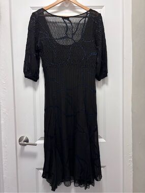 Komarov Black Midi Dress with Textured Bodice